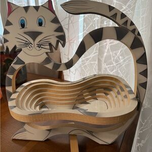 Striped Cat Shaped Wooden Basket